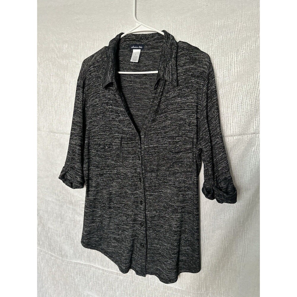 Olivia Blue, Black / White Soft Spun Knit Button Up Top W/ Half Sleeve & Pockets